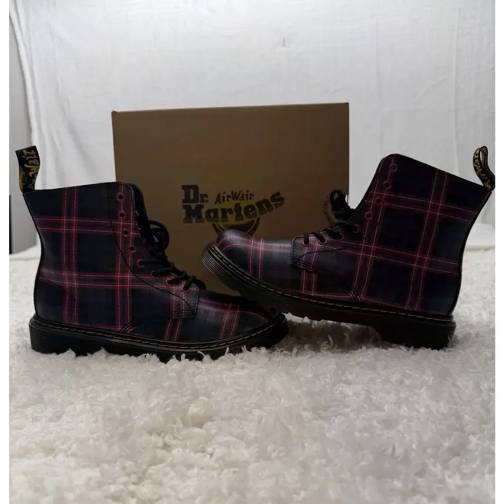 Dr. Martens 1460 Pascal J Kids Boots Athena Pop Plaid Print Black Multi Size 4 5